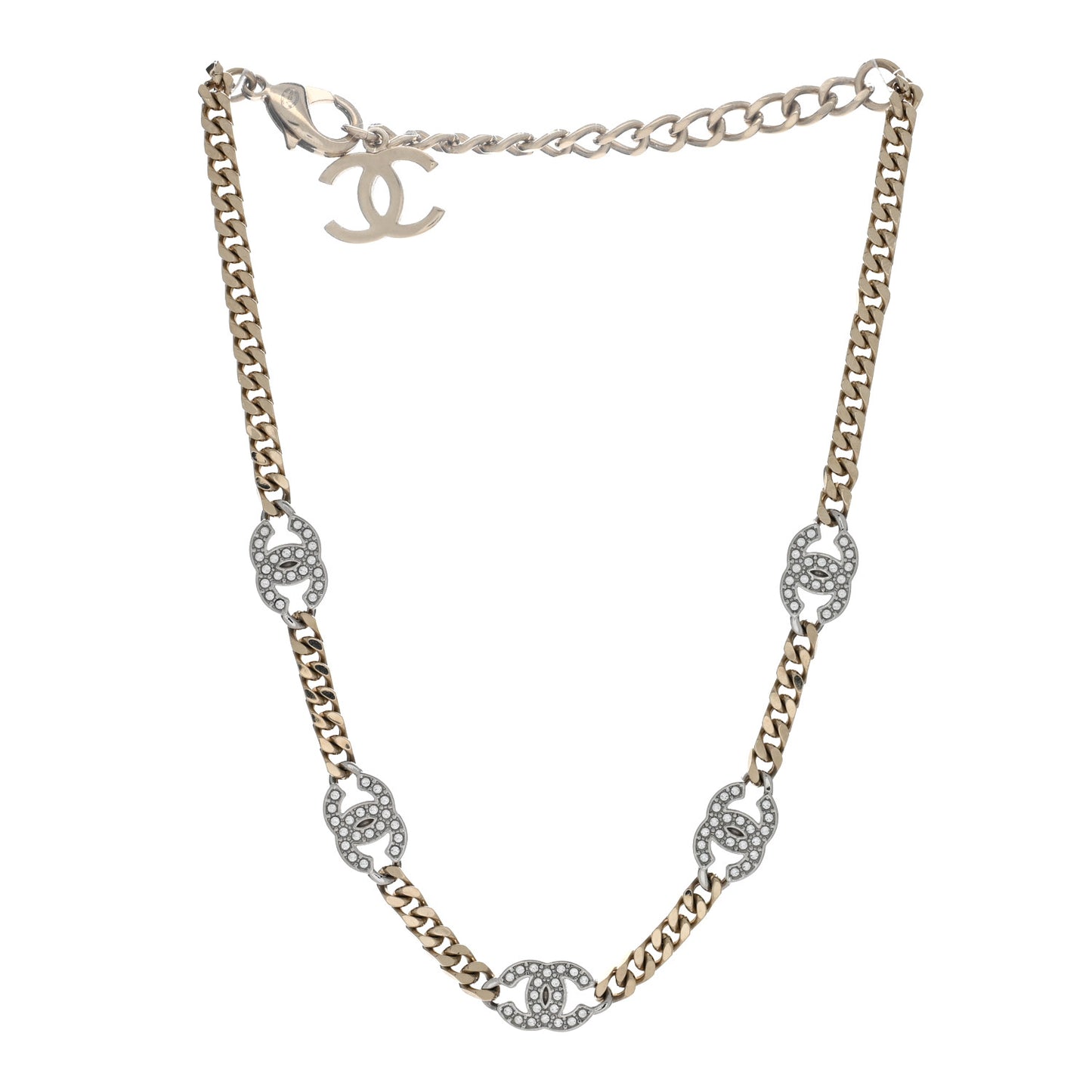 Crystal Chain CC Necklace Gold Silver