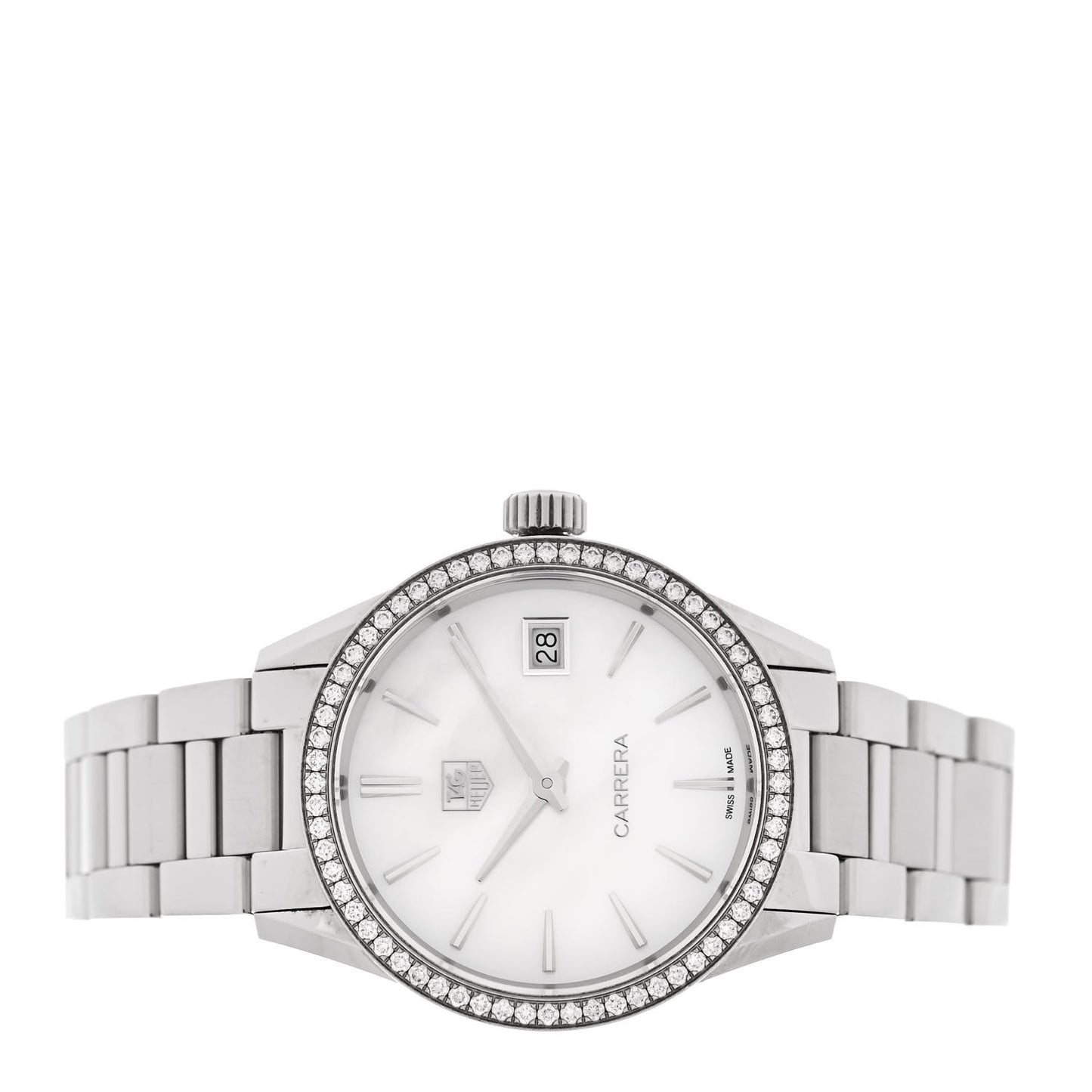 Stainless Steel Diamond Bezel Mother of Pearl 32mm Carrera Lady Quartz Watch WAR1315-0