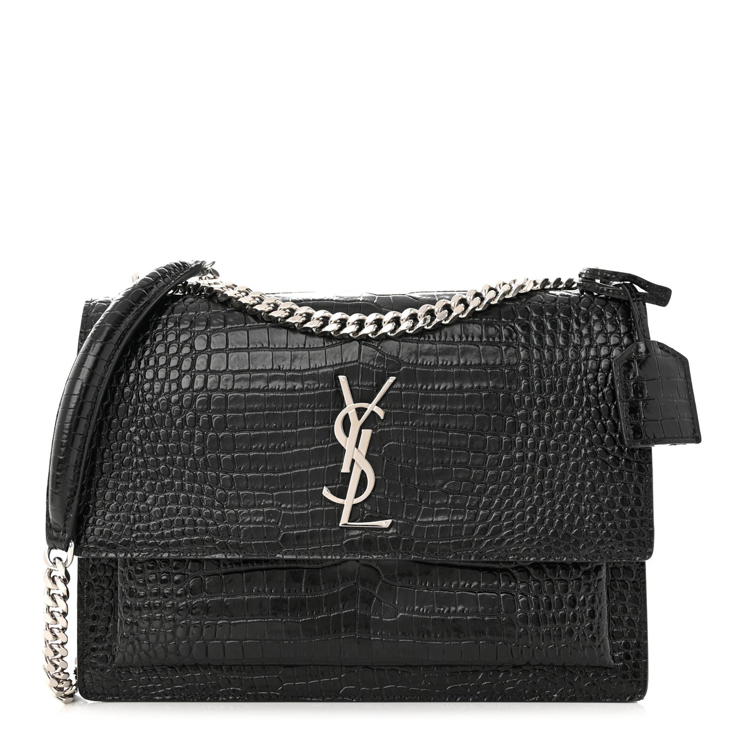 Calfskin Crocodile Embossed Large Monogram Sunset Sunset Black