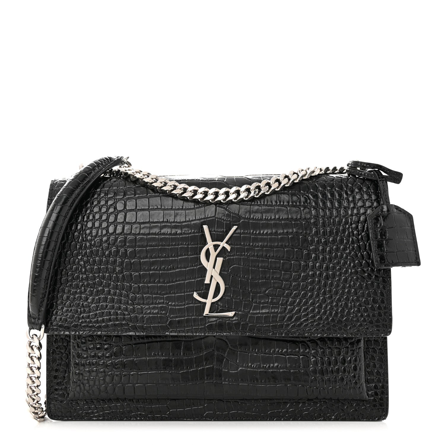 Saint Laurent Calfskin Crocodile Embossed Large Monogram Sunset Sunset Black 1 of 10