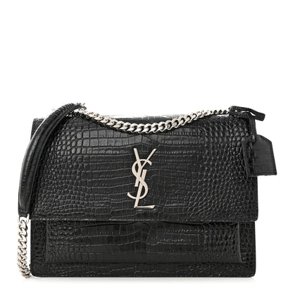 Saint Laurent Calfskin Crocodile Embossed Large Monogram Sunset Sunset Black 1 of 10
