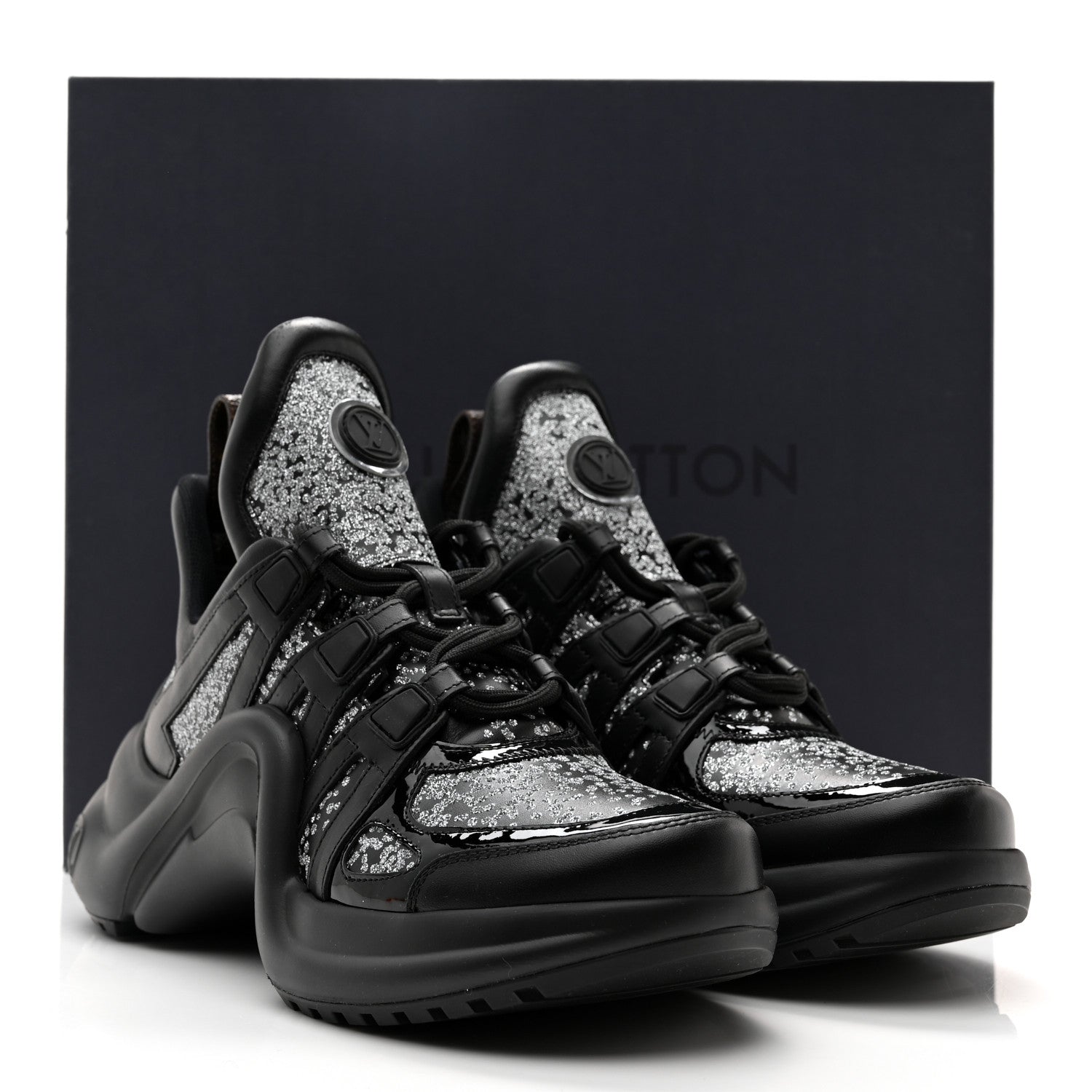 Louis Vuitton Calfskin Glitter LV Archlight Sneaker 38 Black