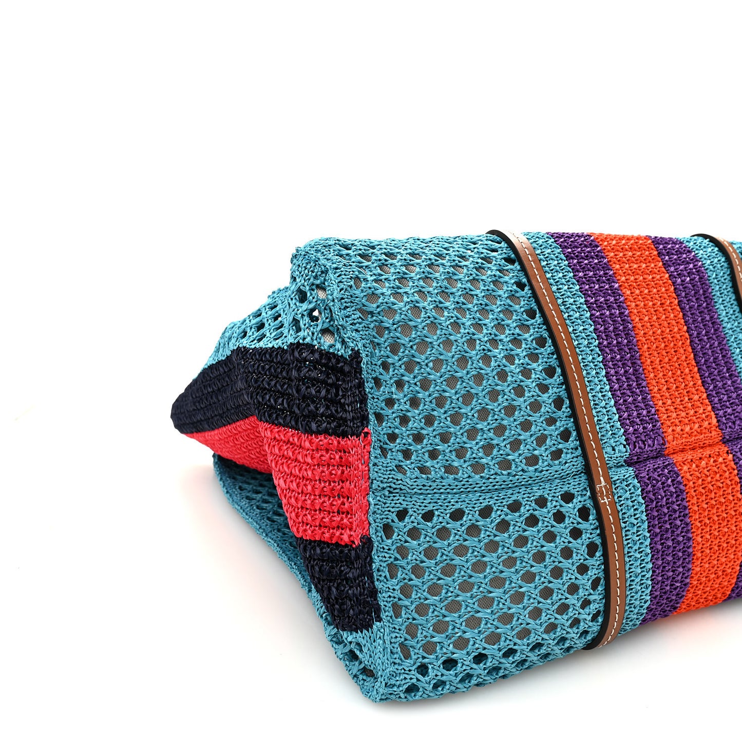 Raffia Web Woven Interlocking G Tote Blue Multicolor