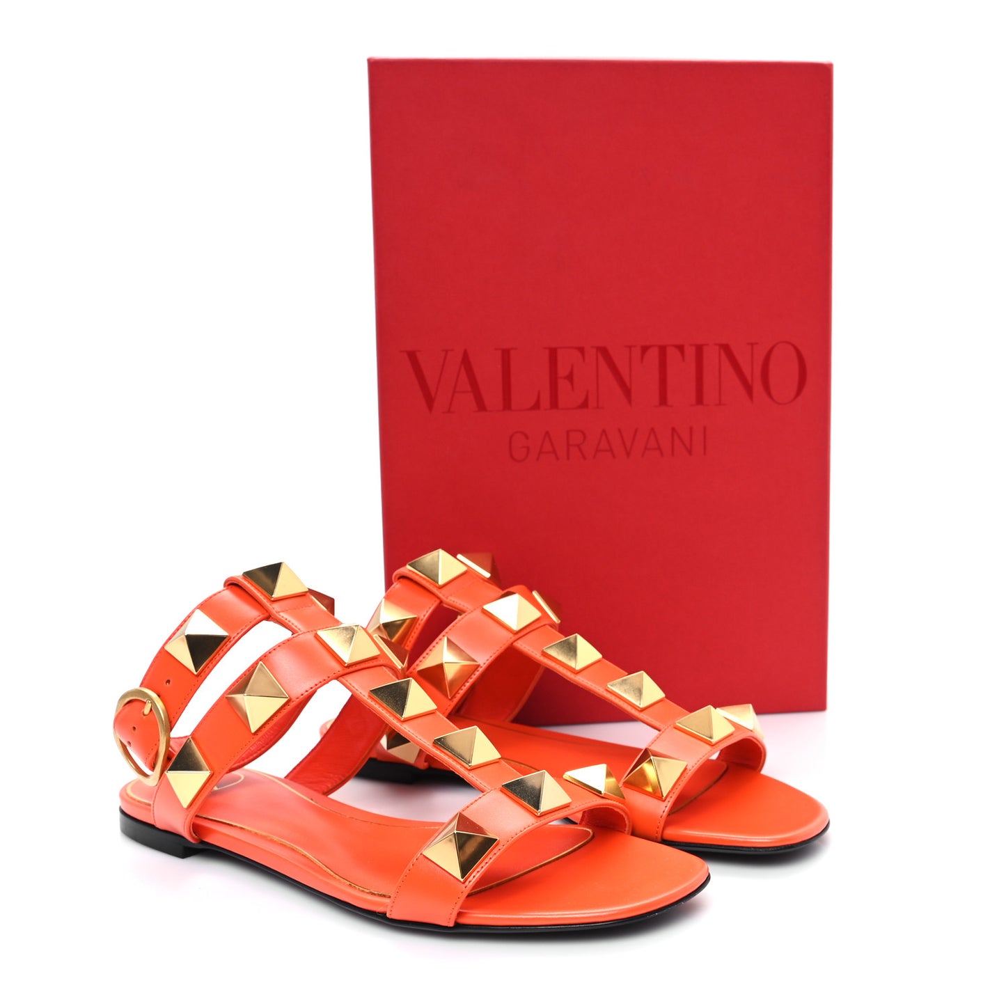 Calfskin Roman Stud Ankle Strap Flat Sandals 37.5 Titian