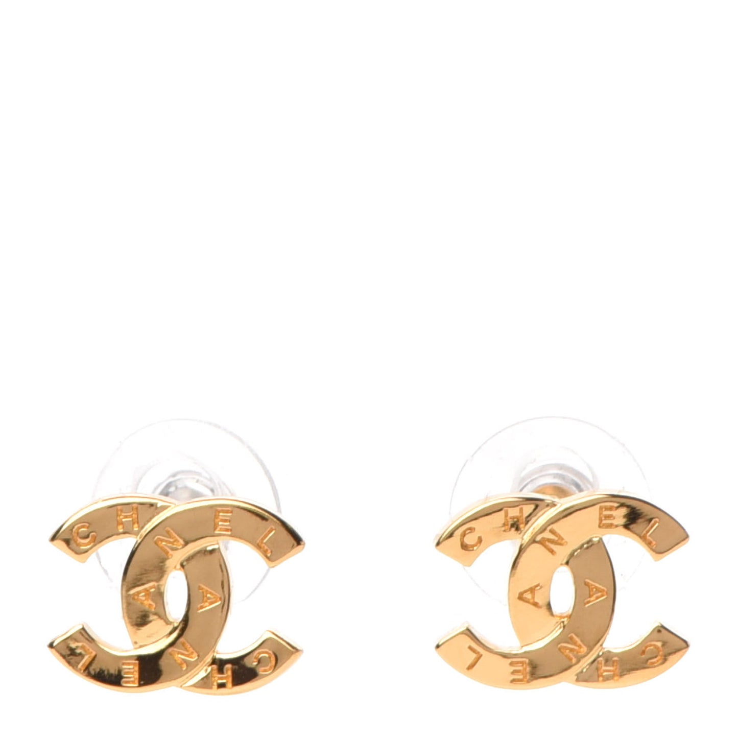 Metal CC Paris Button Stud Earrings Gold