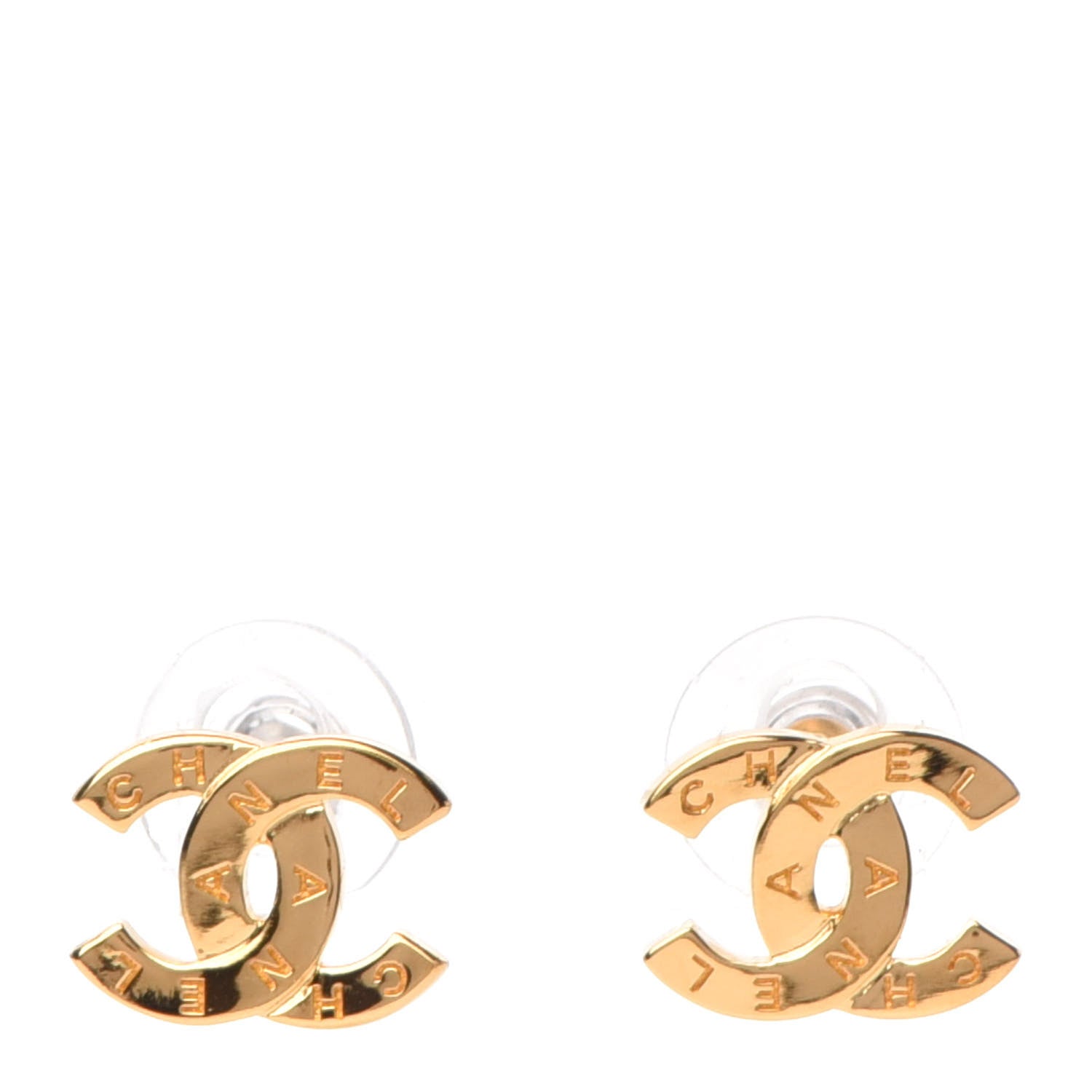 Chanel Metal CC Paris Button Stud Earrings Gold 1 of 5