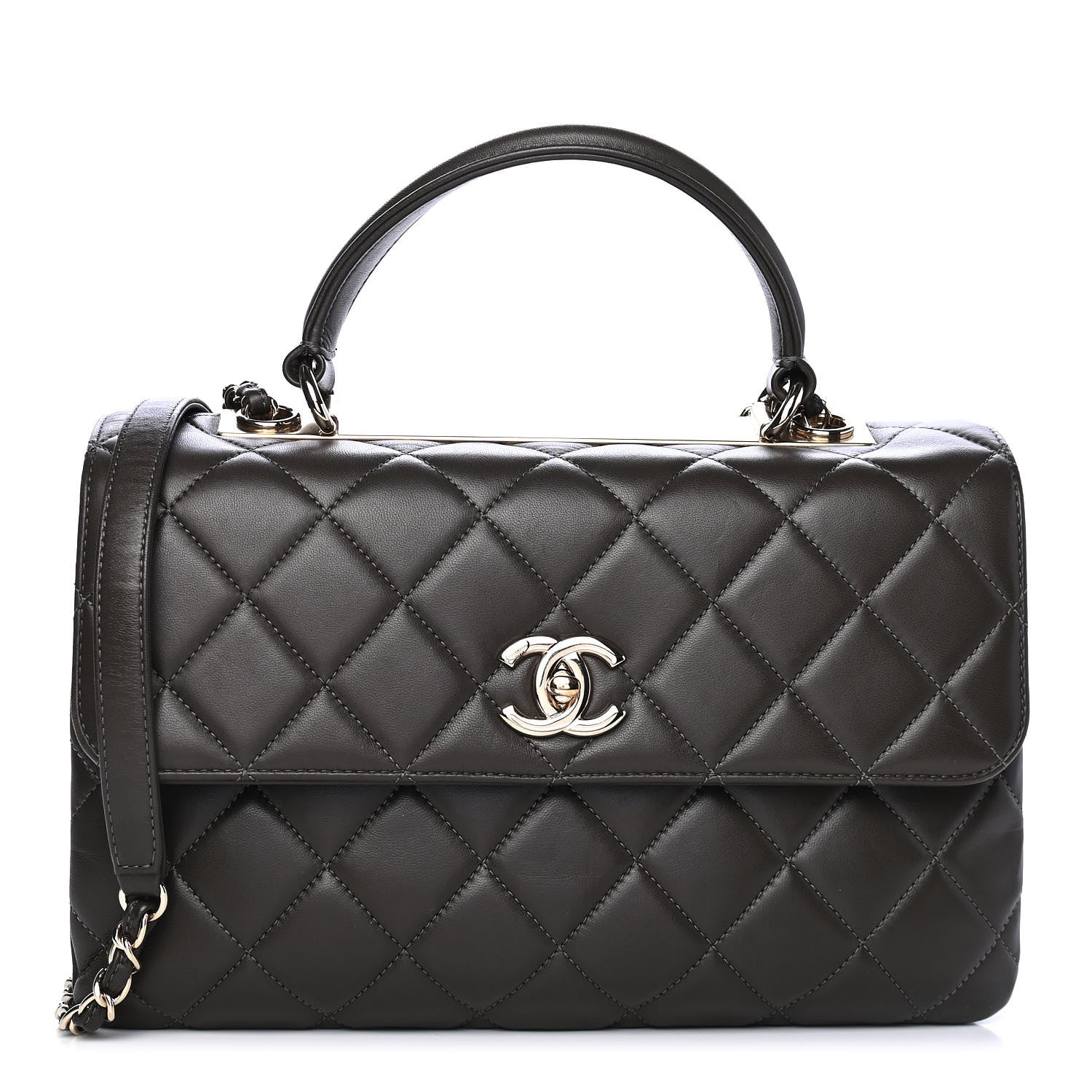 Chanel Lambskin Quilted Medium Trendy CC Flap Dual Handle Bag Dark Khaki 1 of 6