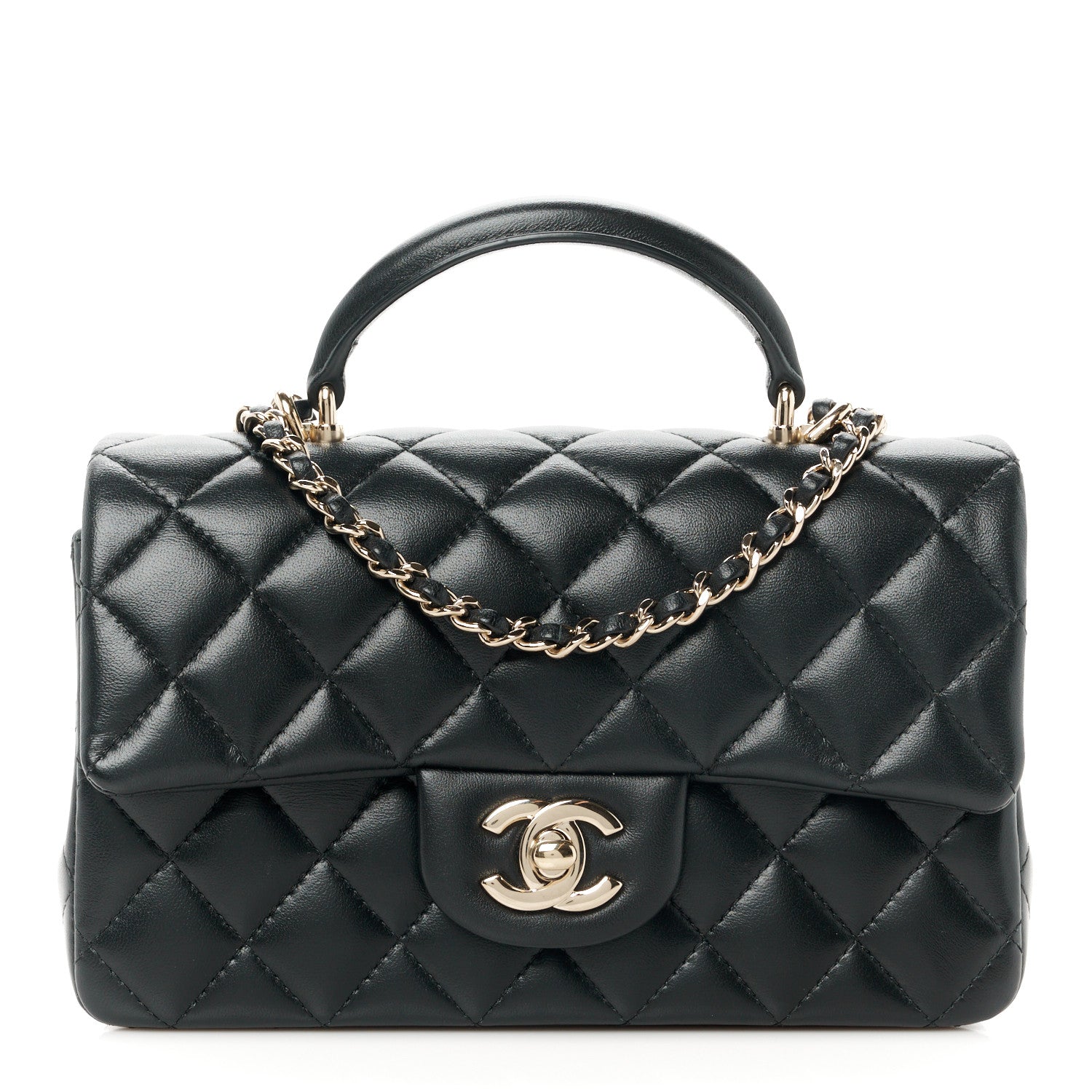 Chanel Lambskin Quilted Mini Top Handle Rectangular Flap Black 1 of 12