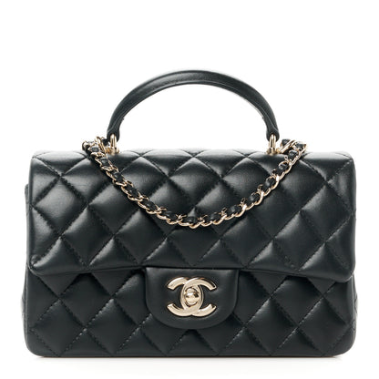 Chanel Lambskin Quilted Mini Top Handle Rectangular Flap Black 1 of 12