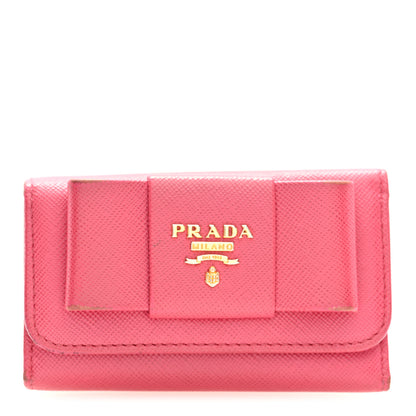 Prada Saffiano Fiocco Bow Metal 6 Key Holder Peonia 1 of 7