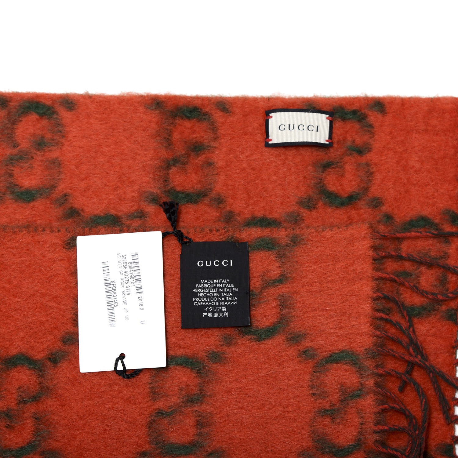 Gucci Wool Alpaca GG Monogram Big GG Rock Scarf Green Red 3 of 4