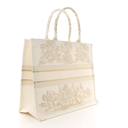 Christian Dior Canvas Embroidered Large Around The World Book Tote Gold 3 of 11