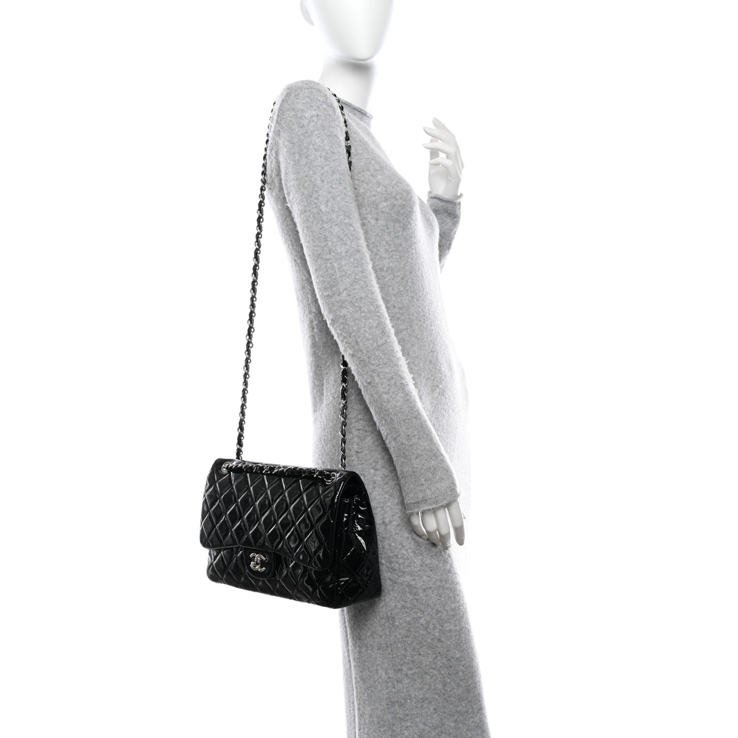 Patent Quilted Jumbo Double Flap Black