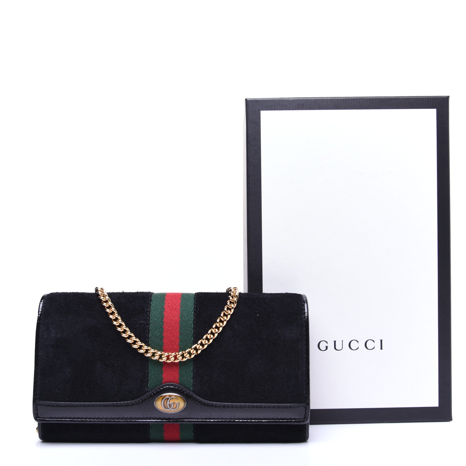 Gucci Suede Patent Web Ophidia Wallet On Chain Black 12 of 12