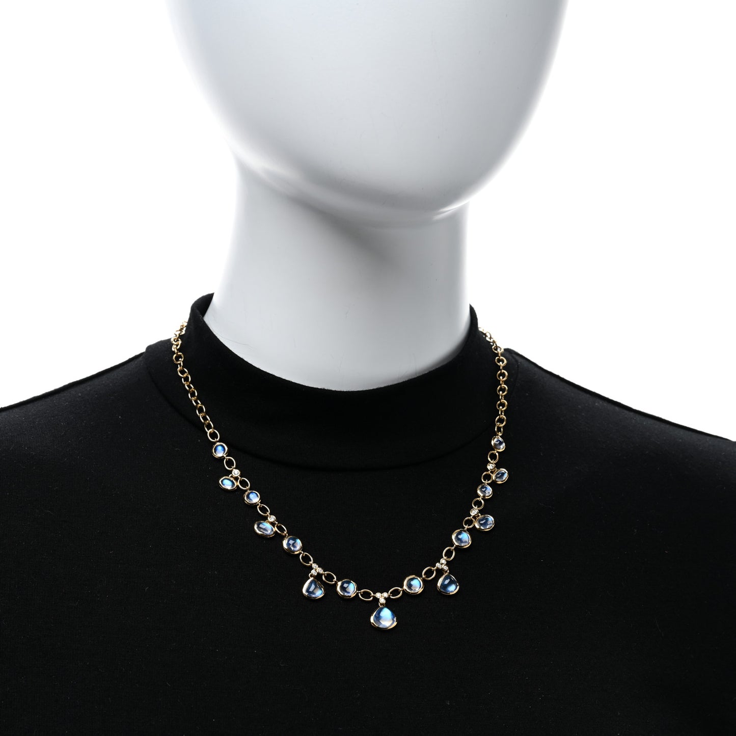 18K Yellow Gold Diamond Blue Moonstone Bib Necklace