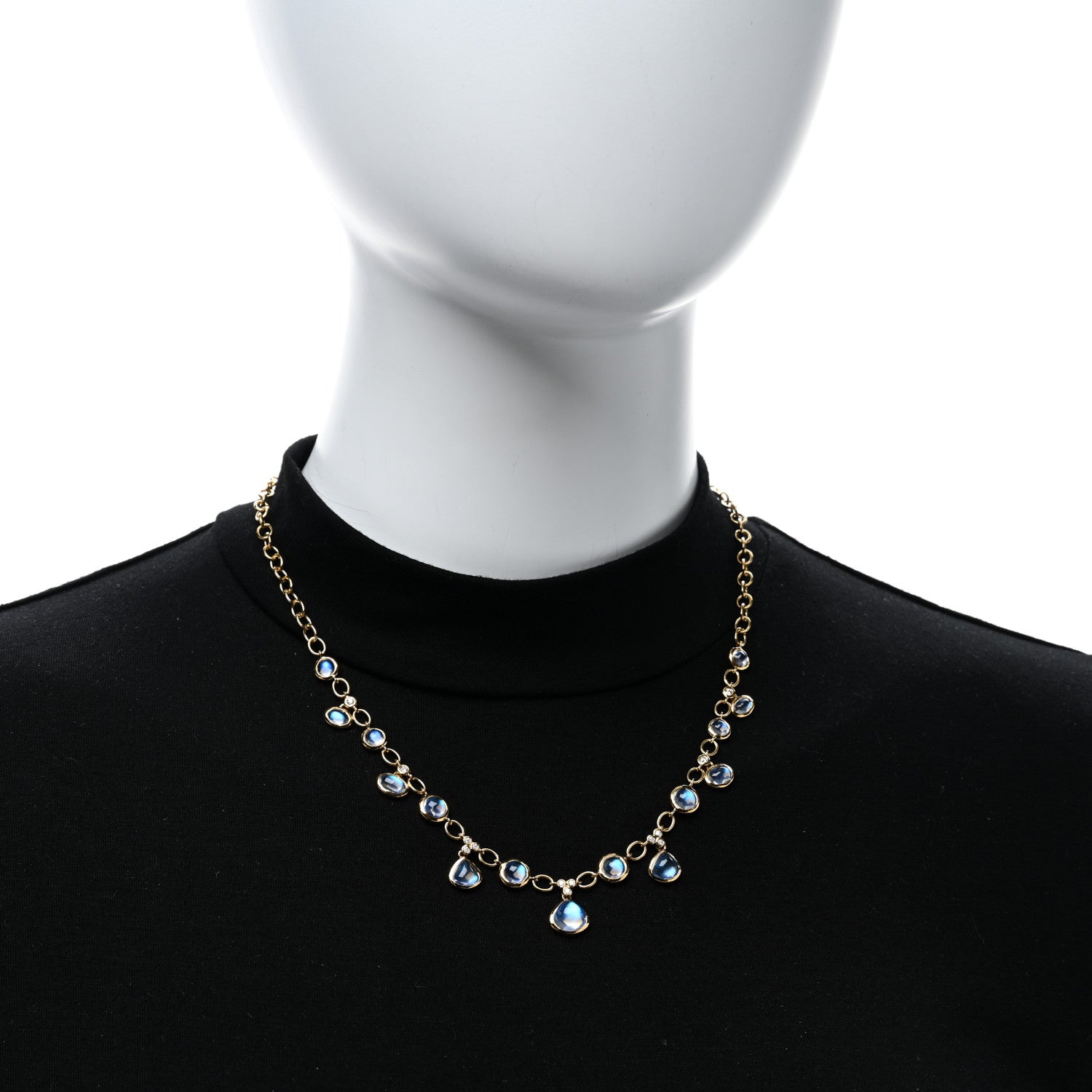 Temple St. Clair 18K Yellow Gold Diamond Blue Moonstone Bib Necklace 3 of 5