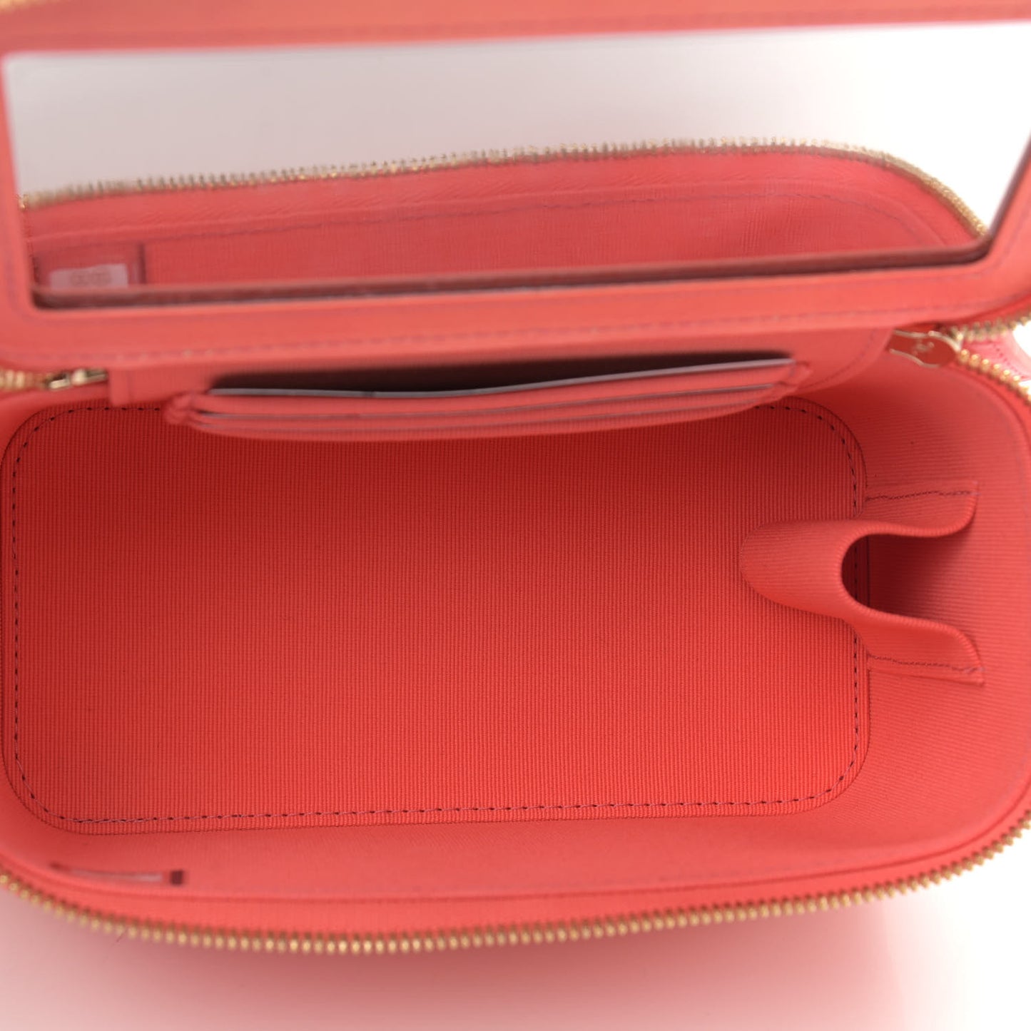 Lambskin Quilted Ombre Small Top Handle Vanity Case With Chain Coral