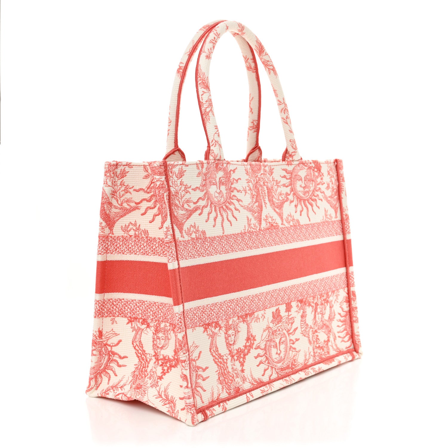 Christian Dior Canvas Embroidered Medium Toile de Jouy Soleil Book Tote Coral 3 of 11