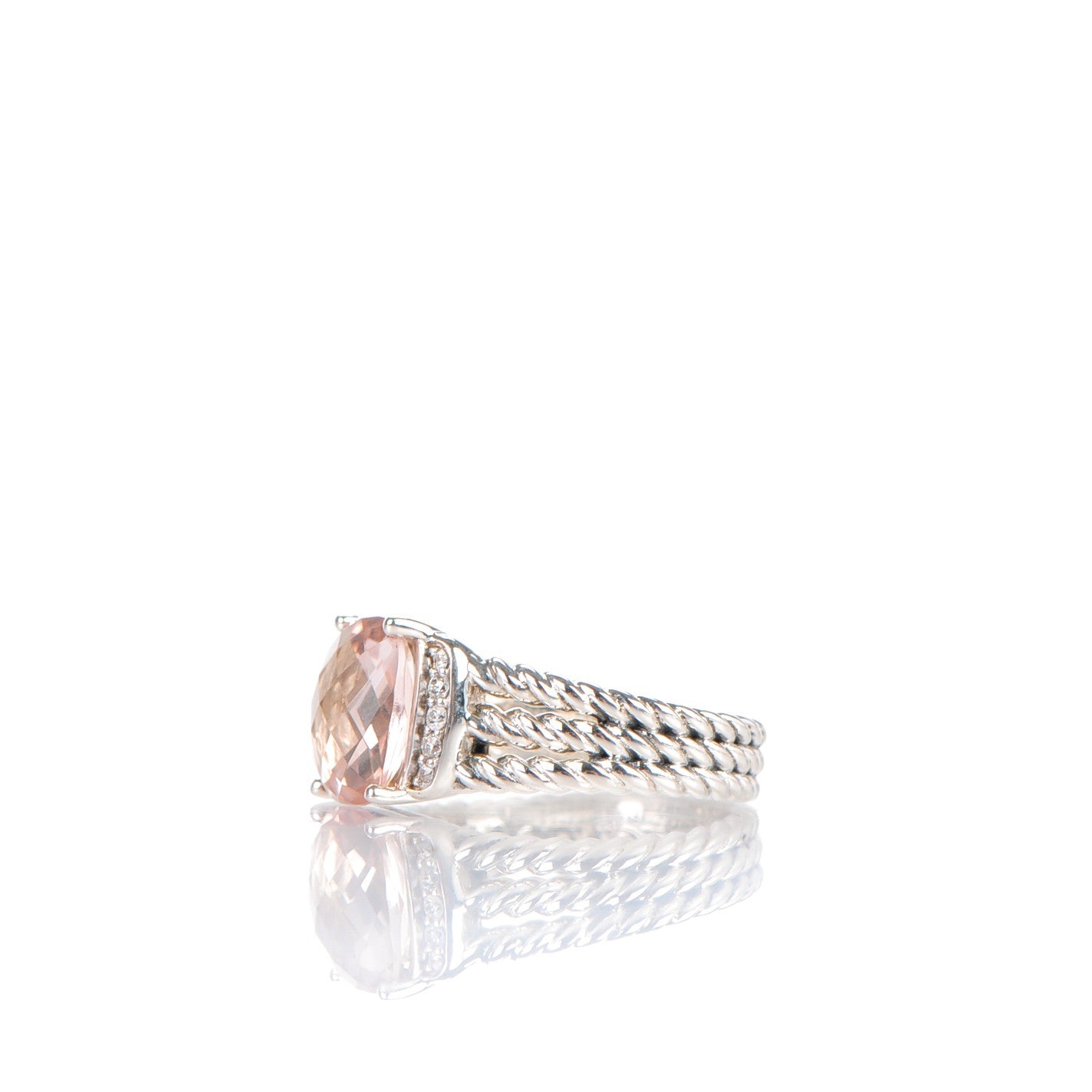 David Yurman Sterling Silver Diamond Morganite 10mm Petite Wheaton Ring 54 7 3 of 6