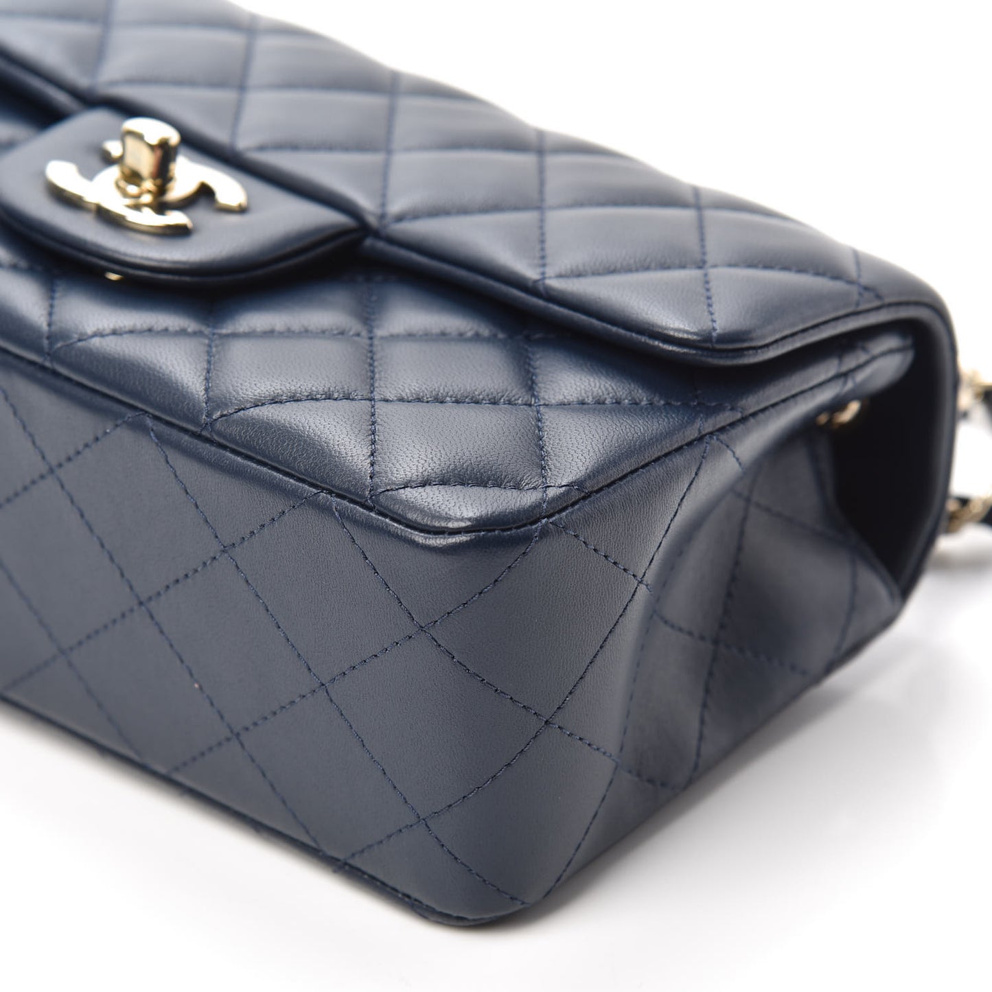 Lambskin Quilted Mini Rectangular Flap Dark Blue