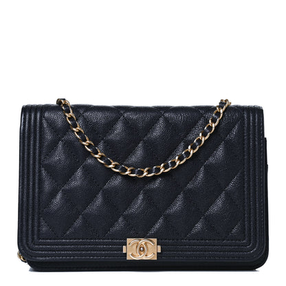 Chanel Caviar Quilted Boy Wallet On Chain WOC Navy 1 of 14