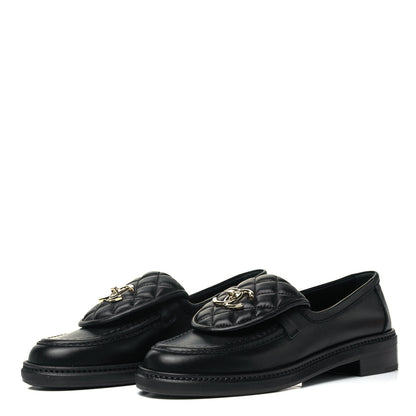 Chanel Lambskin Quilted CC Turnlock Loafers 37 Black 3 of 8