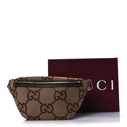 Gucci Monogram Jumbo GG Textured Dollar Calfskin Web Belt Bag Camel Ebony New Acero 11 of 11