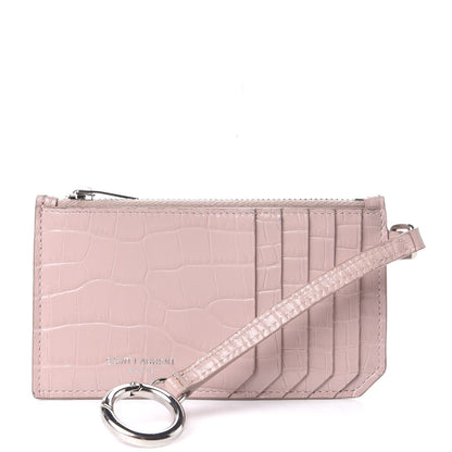 Saint Laurent Calfskin Crocodile Embossed 5 Fragments Zip Pouch Card Holder Rose Antic 1 of 13