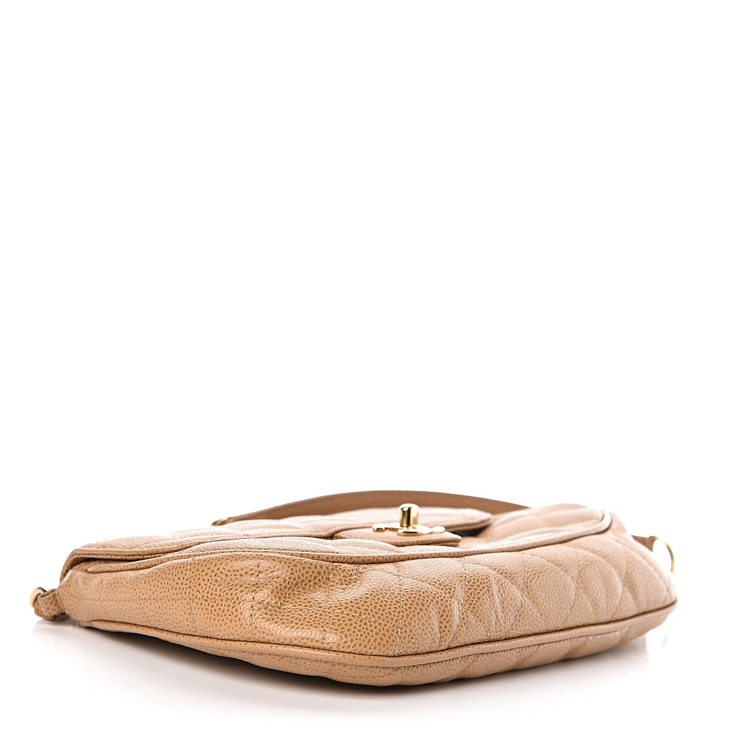 Caviar Quilted Flap Shoulder Bag Beige