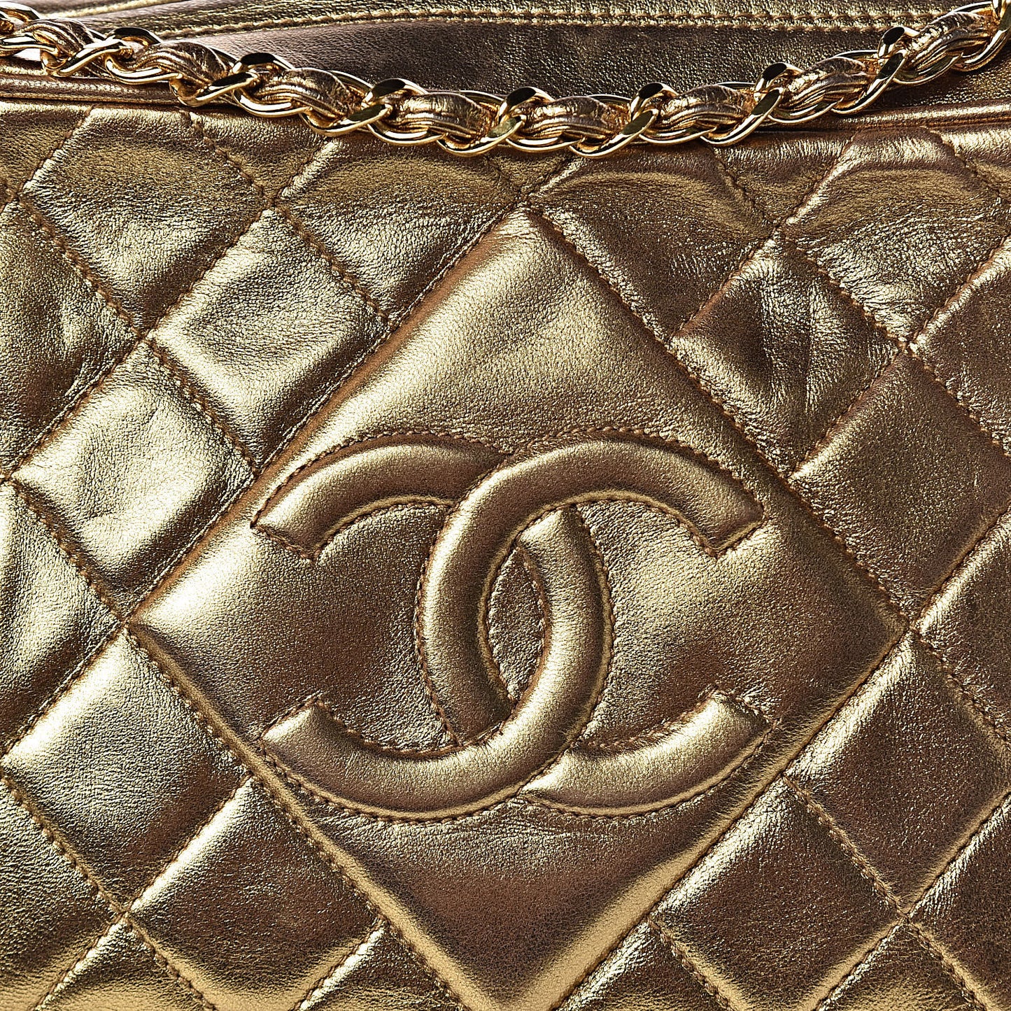 Metallic Lambskin Quilted Tassel Camera Case Gold