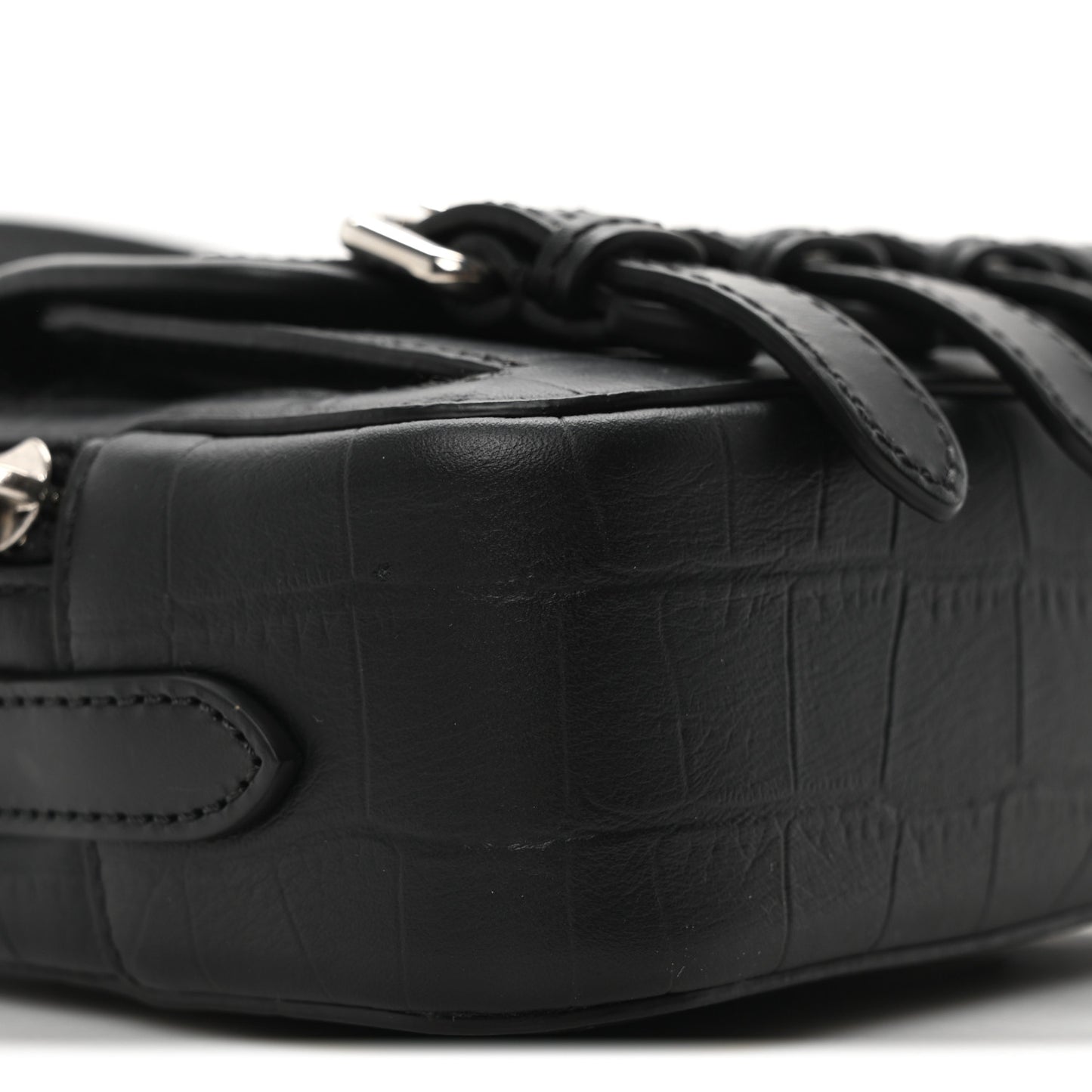 x ACNE STUDIOS Calfskin Crocodile Embossed Mini Messenger Bag Black