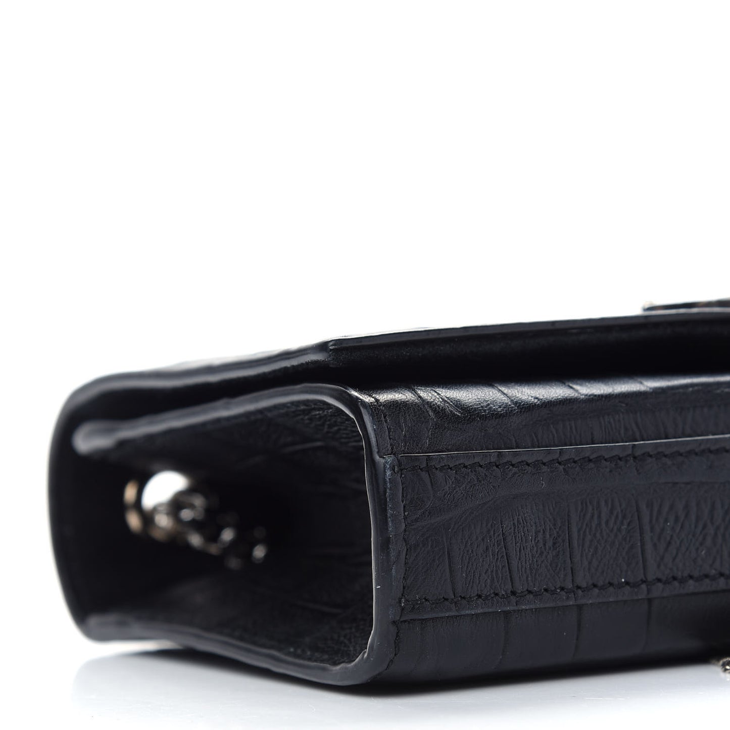 Calfskin Crocodile Embossed Small Classic Monogram Kate Tassel Satchel Black