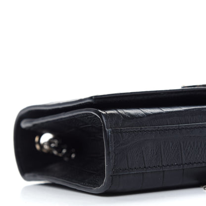 Saint Laurent Calfskin Crocodile Embossed Small Classic Monogram Kate Tassel Satchel Black 7 of 10