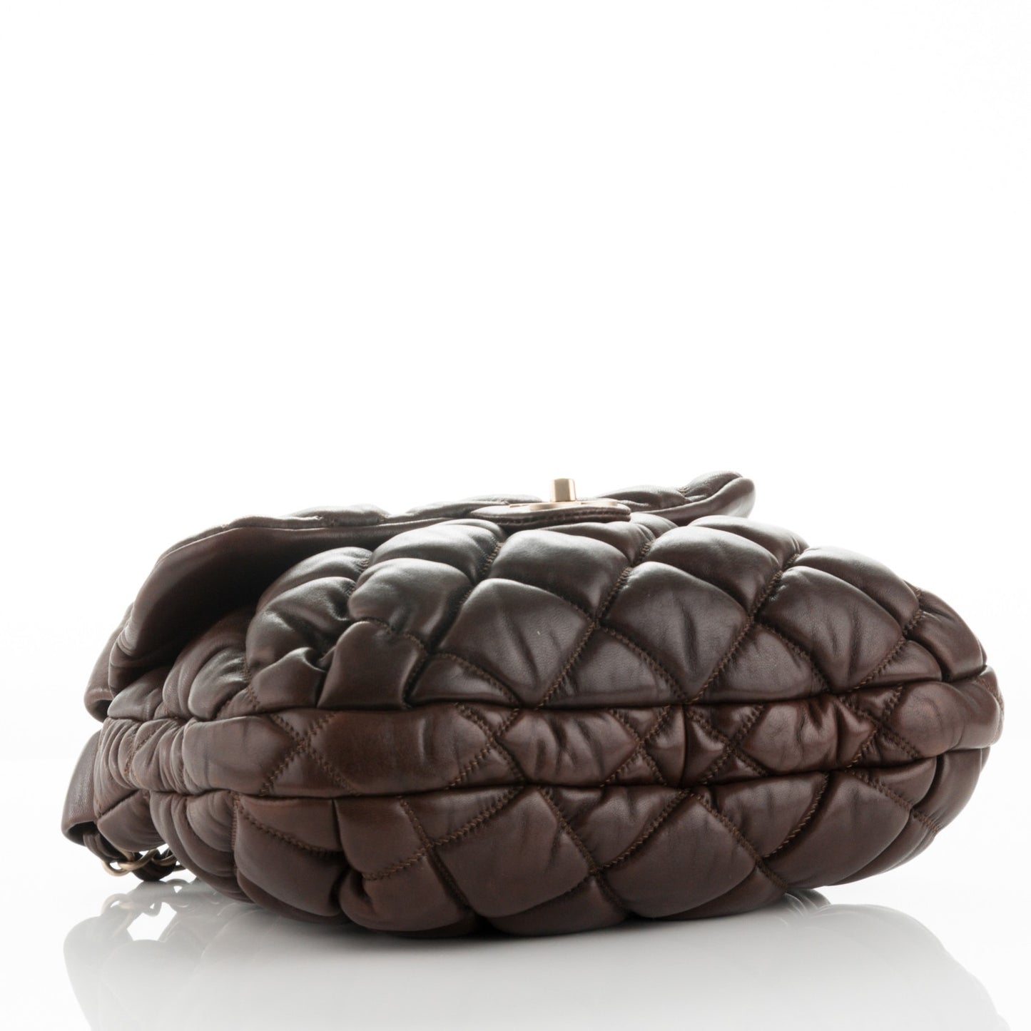 Lambskin Bubble Quilt Flap Brown