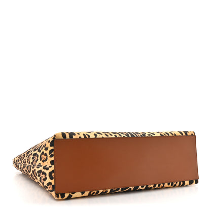 Valentino Garavani Canvas Nappa Leopard Print Rockstud Tote Brown 4 of 13