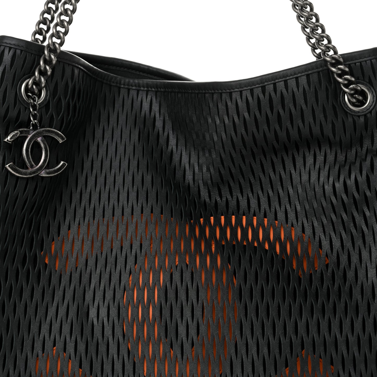 Calfskin Laser Cut Perforated CC Tote Black