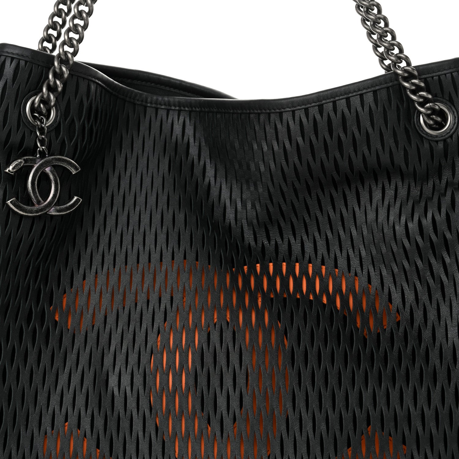 Chanel Calfskin Laser Cut Perforated CC Tote Black 8 of 10