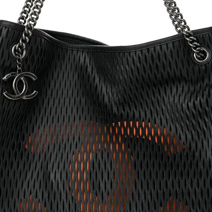 Chanel Calfskin Laser Cut Perforated CC Tote Black 8 of 10