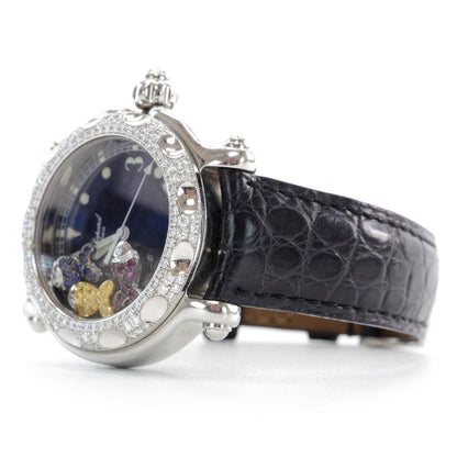 Chopard Stainless Steel Alligator Diamond Bezel Ruby Yellow Blue Sapphire 39mm Happy Sport Fish Quartz Watch Blue 3 of 7