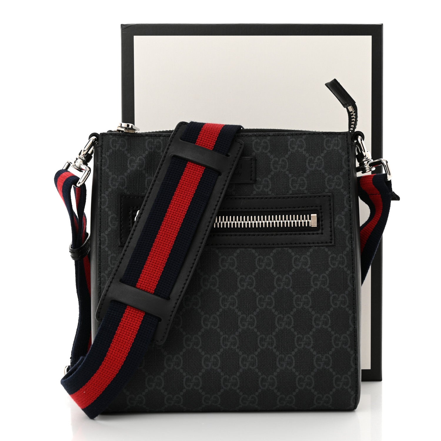 Gucci GG Supreme Monogram Web Small Flat Messenger Bag Black Grey 11 of 11