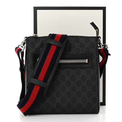Gucci GG Supreme Monogram Web Small Flat Messenger Bag Black Grey 11 of 11