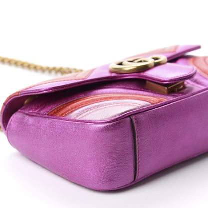 Gucci Metallic Calfskin Matelasse Mini GG Marmont Shoulder Bag Fuchsia 6 of 10