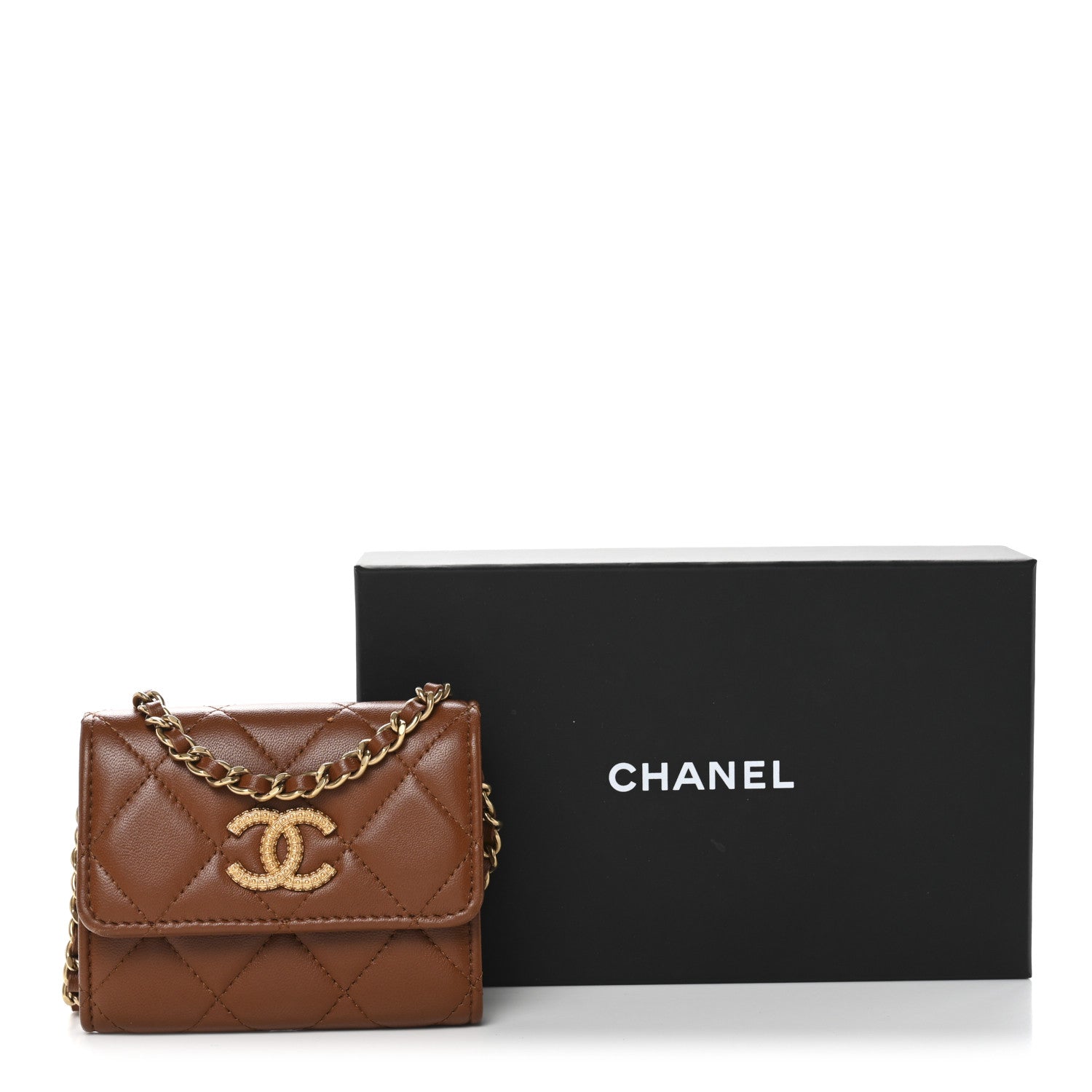 Chanel Lambskin Quilted Studded CC Clutch With Chain Brown 12 of 12