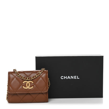 Chanel Lambskin Quilted Studded CC Clutch With Chain Brown 12 of 12