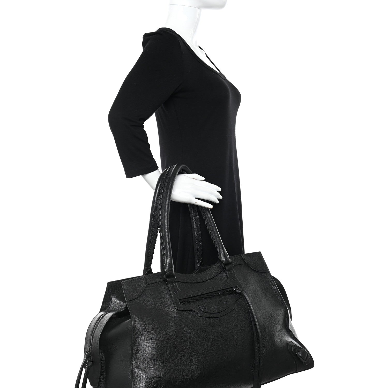 Balenciaga Grained Calfskin Neo Classic Black Hardware Large Top Handle Bag Black 2 of 11