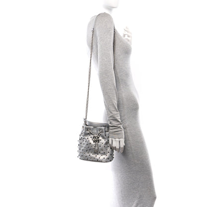 Chanel Metallic Lambskin Studded Chevron Quilted Small Stud Wars Drawstring Bag Silver 2 of 10