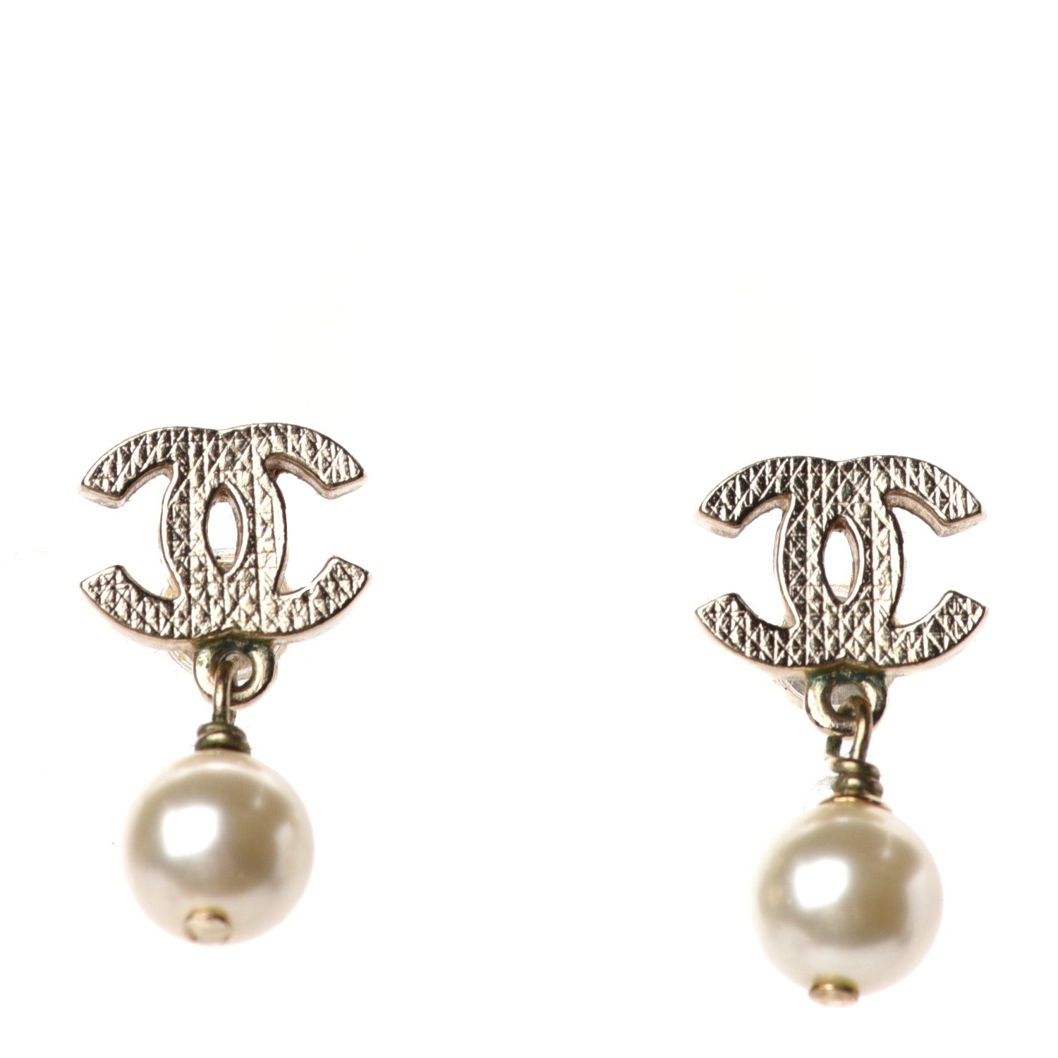 Chanel Pearl CC Drop Earrings Silver 1 of 4