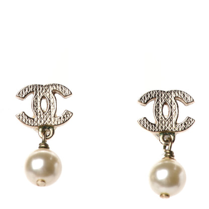 Chanel Pearl CC Drop Earrings Silver 1 of 4