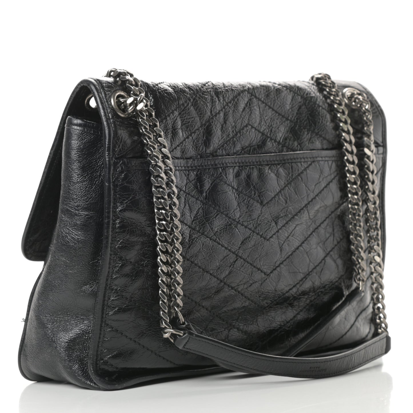 Crinkled Calfskin Matelasse Monogram Large Niki Chain Satchel Black