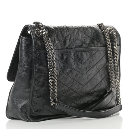 Saint Laurent Crinkled Calfskin Matelasse Monogram Large Niki Chain Satchel Black 3 of 15